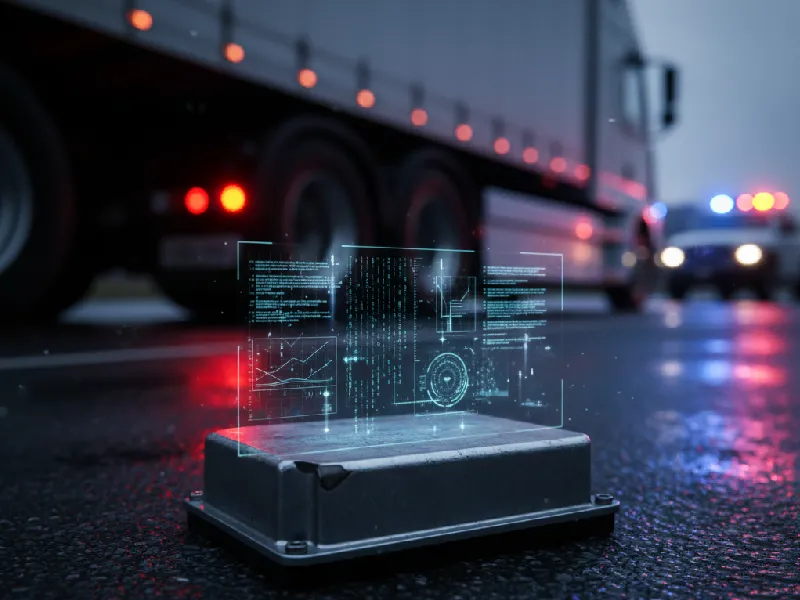 Caja negra de camión comercial (EDR) en la escena de un accidente en Houston