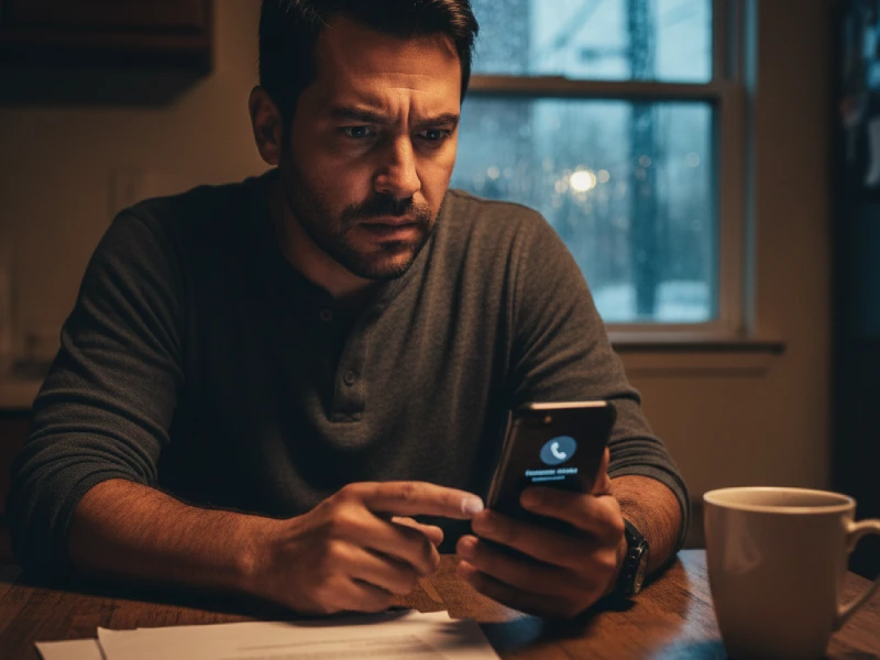 Hombre hispano preocupado mirando teléfono llamada de aseguradora tras accidente
